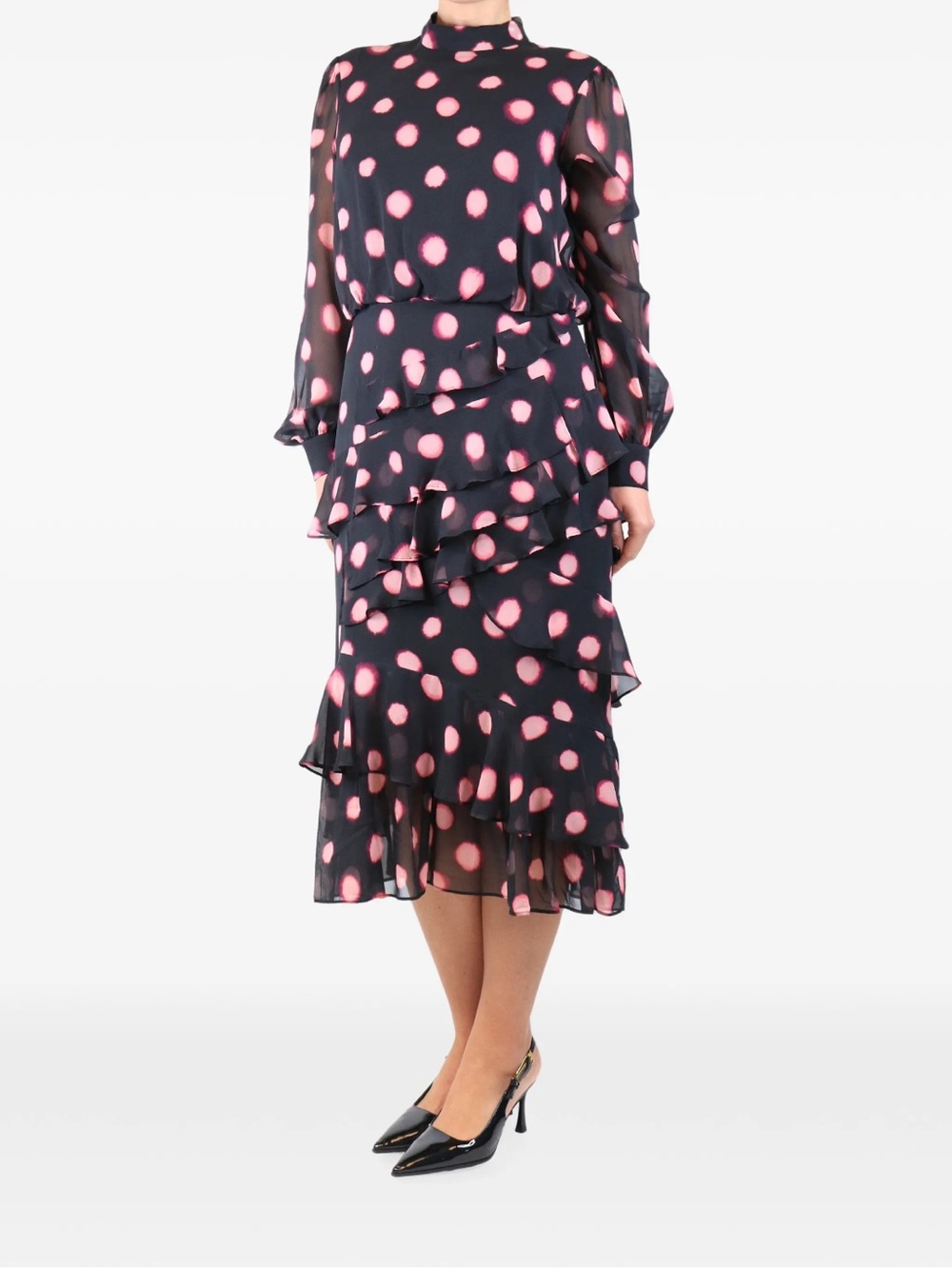 Saloni ruffle polka dot midi dress